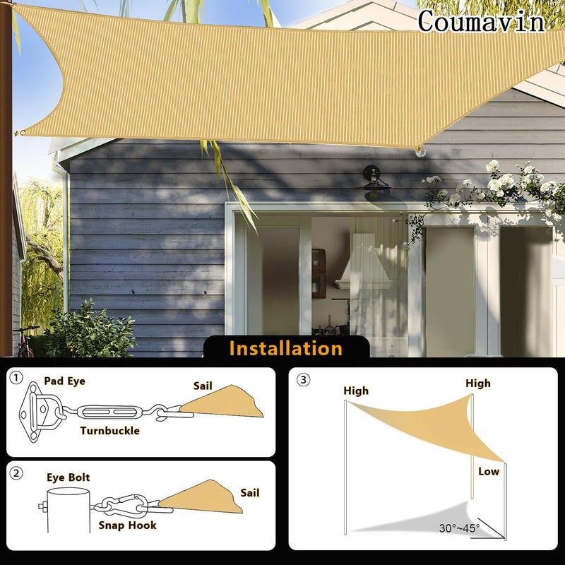 Coumavin 8'x8'x8' Sun Shade Sail Triangle Outdoor UV Block Canopy Sunshade Cover for Backyard Porch Pergola Deck Garden Patio, Dark Grey - Image 2